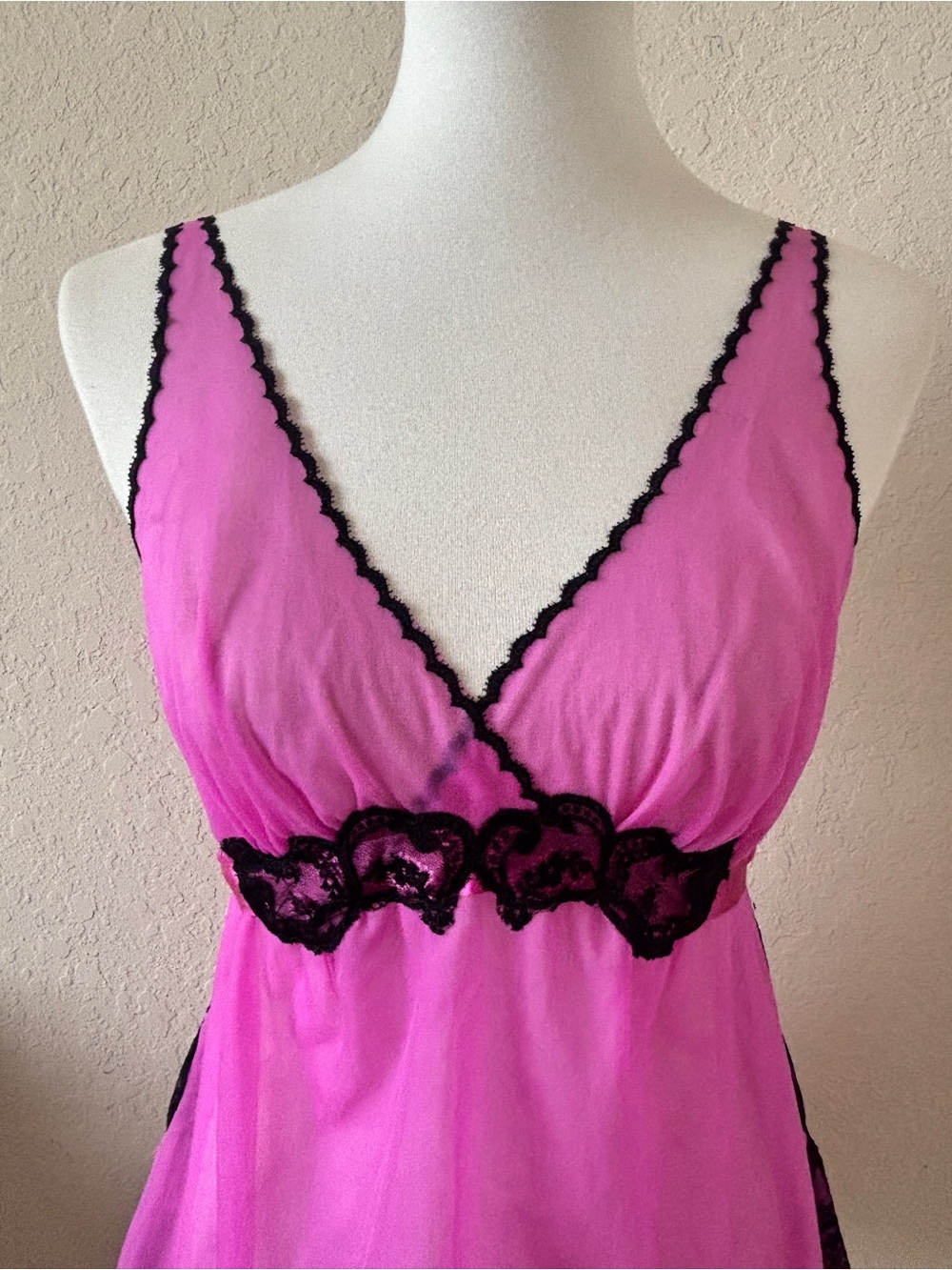 Vintage Vassarette Pink babydoll Y2K cami layering semi sheer black lace trim M - Picture 3 of 6